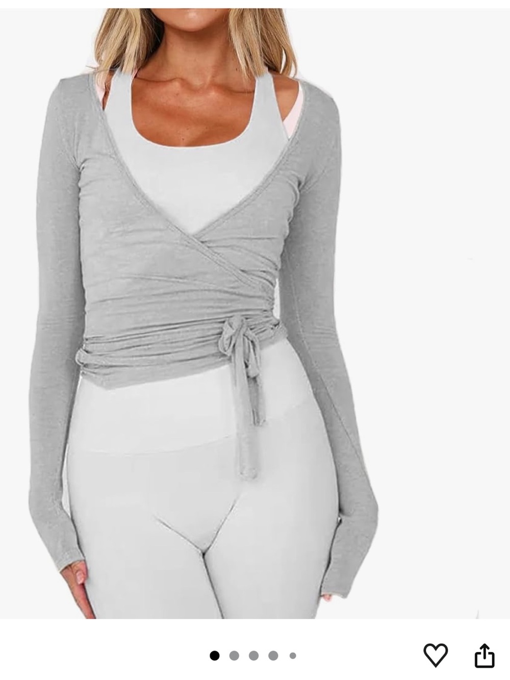 Women Wrap Tie Top Y2k Long Sleeve Ballet Workout Yoga Shirt Coquette Blouses